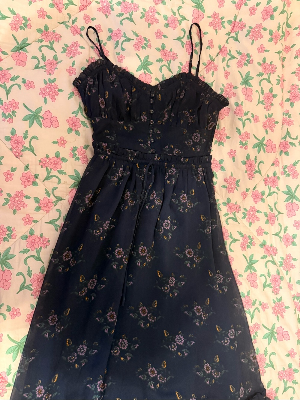 Patrons of Peace Navy Floral Ruffle-Trim Mazi Dress